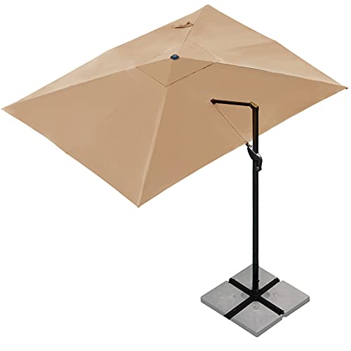 Sunnyglade 10x13Ft Cantilever Patio Umbrella Rectangular Deluxe Offset Umbrella 360°Rotation  Integrated Tilting System Patio Hanging Umbrella for Market Garden Deck Pool Backyard Patio (Tan)