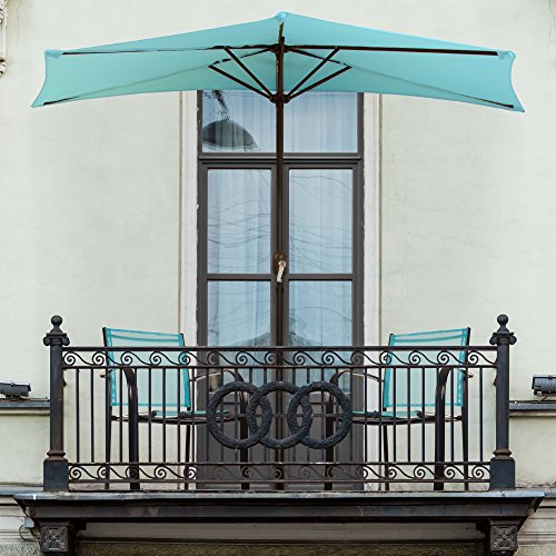 9Foot Half Patio Umbrella  Easy Crank Opening Shade Canopy for Balconies Porches or Against a Wall by Pure Garden (Blue)