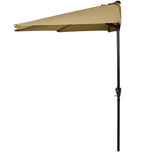 ABCCANOPY 10FT Patio Umbrella Half Round Outdoor Umbrella with Crank for Wall Balcony Door Window Sun Shade (Khaki)