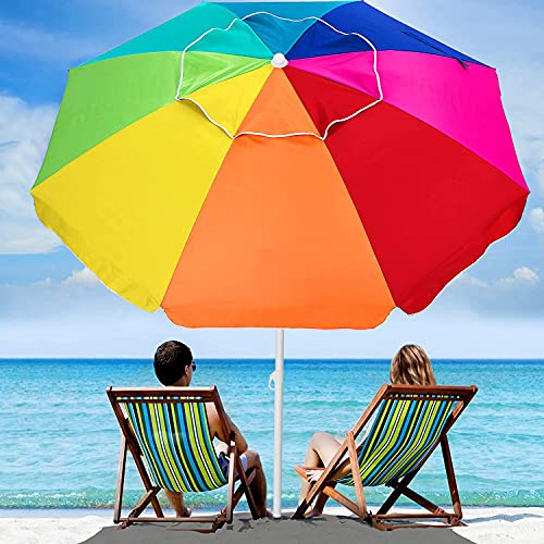 AMMSUN 65 Foot Heavy Duty High Wind Beach Umbrella with air vent  Tilt Sun Shelter UV 50 Protection Outdoor Sunshade Umbrella with Carry Bag for Patio Garden Beach Pool Backyard Rainbow