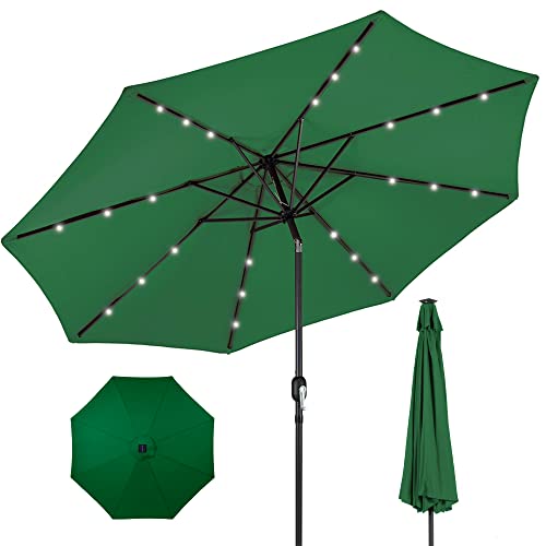 Best Choice Products 10ft Solar Powered Aluminum Polyester LED Lighted Patio Umbrella wTilt Adjustment and UVResistant Fabric Green