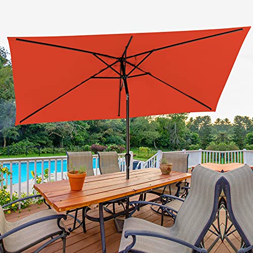 Bumblr Rectangular Patio Umbrella 65x10ft Outdoor Market Table Umbrella with Push Button TiltCrank Wind Resistant UV Protected Sun Shade for Garden Lawn Deck Backyard Pool Orange