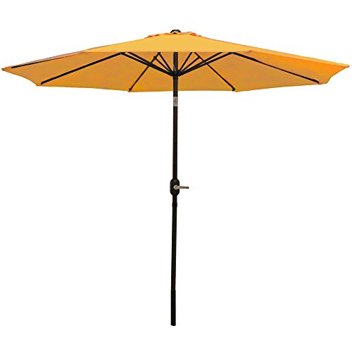 Sunnydaze 9 Foot Outdoor Patio Umbrella  PushButton Tilt  Crank Patio Table Umbrella  Aluminum Pole  Polyester Shade Canopy  Gold