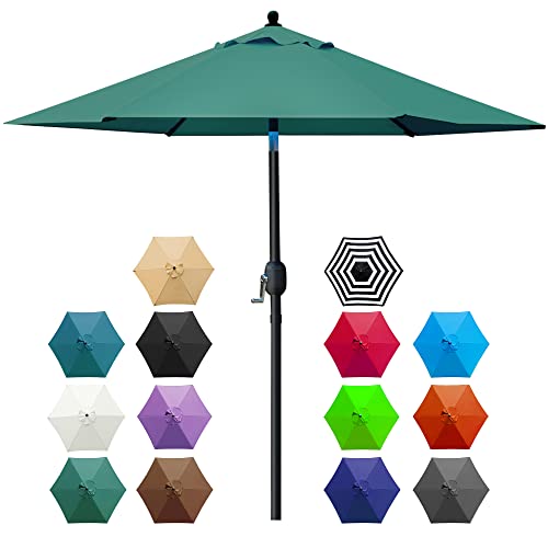 Sunnyglade 75 Patio Umbrella Outdoor Table Market Umbrella with Push Button TiltCrank 6 Ribs (Dark Green)