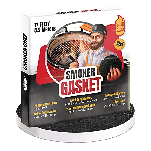 Smoker Chef Smoker Gasket  06 Wide 02 Thick High Temp Seal Grill Gasket  17 FT Long Self Stick Black Nomex Tape Gaskets for Smokers and BBQ Lid  Heat Seal Material Replacement