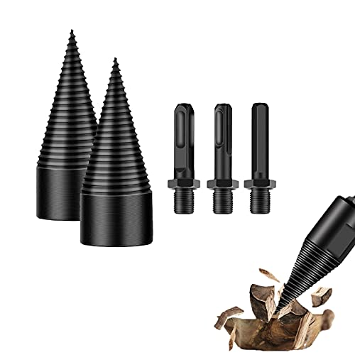 Firewood Drill Bit Wood Splitter 5PCS Firewood Log Splitter Drill Bits Removable Cones Kindling Wood Splitting Log Bit Heavy Duty Drill Screw Cone Driver 3242 mm with 3 Handles for Hand Drill Stick