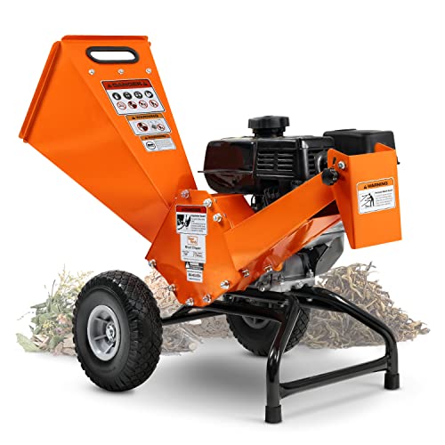 SuperHandy Wood Chipper Shredder Mulcher 7HP Engine Heavy Duty Compact Rotor Assembly Design 3 Inch Max Capacity Aids in Fire Prevention and Building Firebreaks
