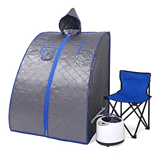 COSVALVE Portable Steam Sauna for Home Spa 26L  1000 W Steam Generator Lightweight Personal Sauna Tent with Remote Control Indoor Steam Room Include Folding Chair Heating Foot Pad (Metal Gray)