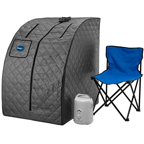 Durasage Lightweight Portable Personal Steam Sauna Spa for Relaxation at Home 60 Minute Timer 800 Watt Steam Generator Chair Included  Gray
