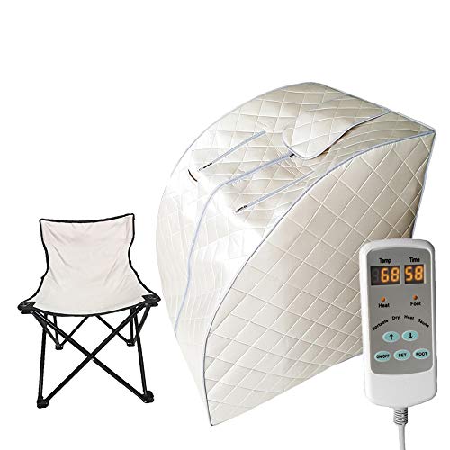 Smartmak Far Infrared Sauna Full Body One Person Portable SPA Set with Time  Tempreture Remote Control Heating Foot Pad and Foldable Reinforced Chair (L 276 x W 315 x H 378) Beige
