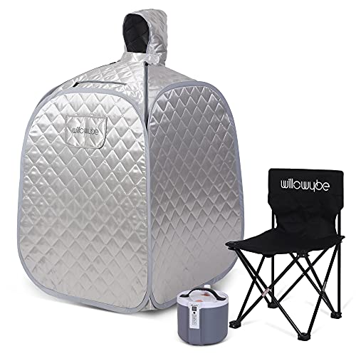 WILLOWYBE Portable Personal Steam Sauna Home Spa an Indoor Steam Sauna for Relaxation Detox and Therapeutic Silver Prime