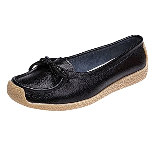 Gyouanime Pumps for Women Comfy Casual Flats for Outdoor Soft pu Leather Single Shoes Walking Shoes Slip on Mary Jane Moccasin Black