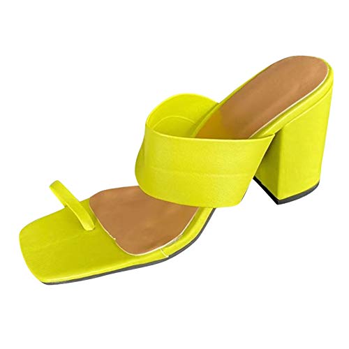 Womens Ring Toe Block Heel Sandals Fashion Summer Open Toe High Heel Pump Slippers Yellow