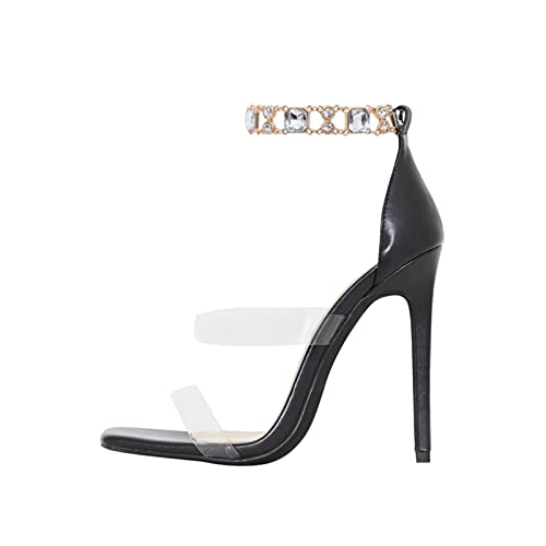 morecome Womens Crystal Ankle Strap High Heel Sandals Stiletto Pumps Shoes Fashion Sexy Square Toe Dressy Sandals Black