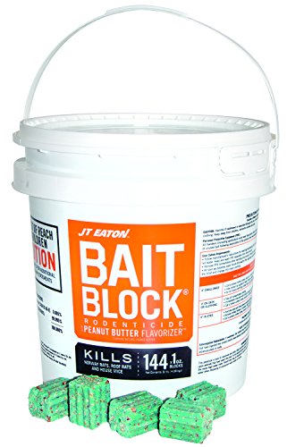 JT Eaton 166004 709PN Bait Block Rodenticide Anticoagulant Bait Peanut Butter Flavor for Mice and Rats (9 lb Pail of 144) Green
