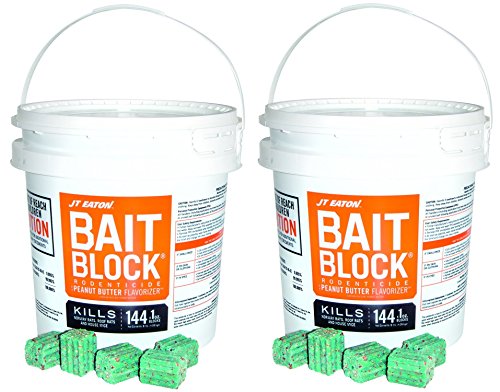 JT Eaton 709PN Bait Block Rodenticide Anticoagulant Bait Peanut Butter Flavor For Mice and Rats (Pail of 144) (2 Pails of 144)