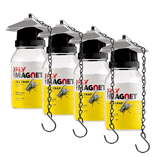 SEWANTA Victor M380 Set of 4 Reusable Outdoor Fly Traps 32 oz  Fly Magnet Bait Trap  Made in USA  Bundled with 4 Bait Cebo and 4 Hanging Chains