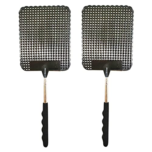 2PCS Telescopic Fly Swatter Manual Heavy Duty Plastic Flyswatter Upgraded Sturdy Fly Swatter with Extendable Stainless Steel Pole