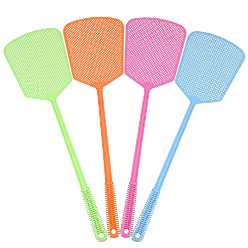 Fly Swatter 4 Pack Strong Plastic Fly Swat Set with Long Flexible Handle Manual Heavy Duty Fly Swatters Assorted Colors
