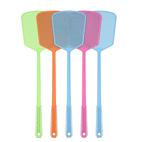 Fly Swatter 5 Pack Strong Plastic Fly Swat Set Heavy Duty with Long Flexible Handle Manual Assorted Colors Multi Pack Fly Swatters