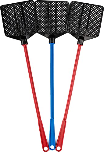 OFXDD Rubber Fly Swatter Long Fly Swatter Pack Fly Swatter Heavy Duty Red and Blue Colors (3 Pack)