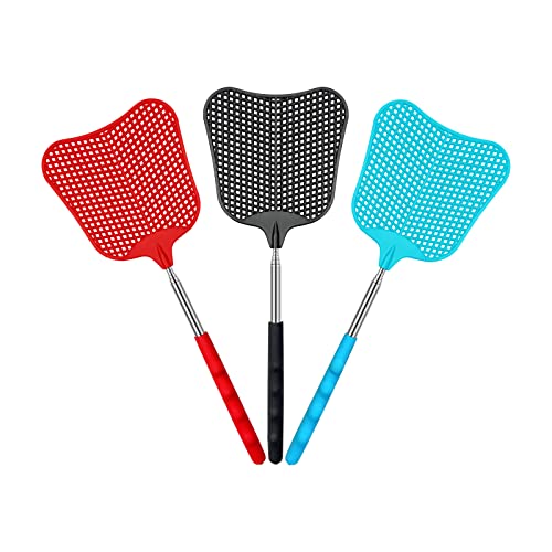PALSAM Extendable Fly Swatter Durable Telescopic Plastic Fly Swatter Heavy Duty Set Retractable Flyswatter Fly Killer with Stainless Steel Long Handle  3 Packs