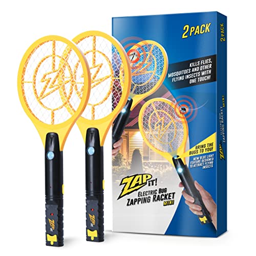 Zap It Electric Fly Swatter Racket Rechargeable Fly Zapper Racket with Blue Light Attractant Bug Zapper Racket 4000 Volt USB Charging Cable Mini 2 Pack