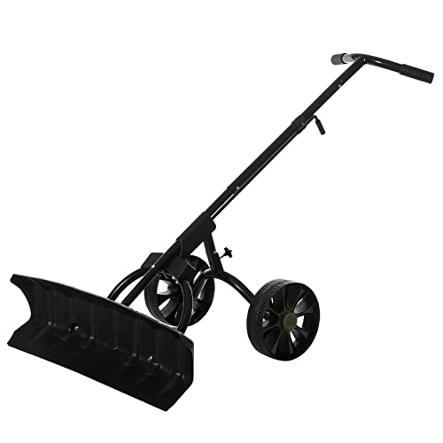 Extra Wide 36 in Snow Shovel Plow Pusher Remover with Large Rugged Wheels Heavy Duty Black