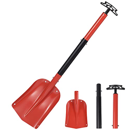 Stonehomy Lightweight Portable Emergency Snow Shovel for Car Collapsible Aluminum Winter Snow Shovel for Car Trunk Vehicle Driveway Red (3 Adjustable Heights)