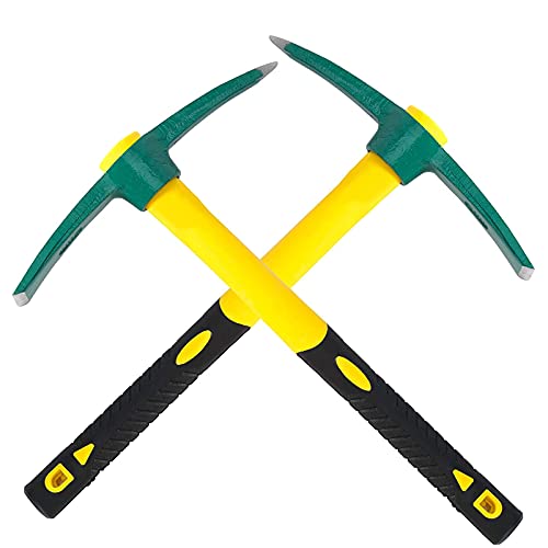 ZOENHOU 2 PCS 15Inch Solid Pick Mattock Forged Garden Pick Weeding Mattock Hoe Agriculture Hand Tools with HeavyDuty Fiberglass Handle for Weeding Cultivating Camping Prospecting