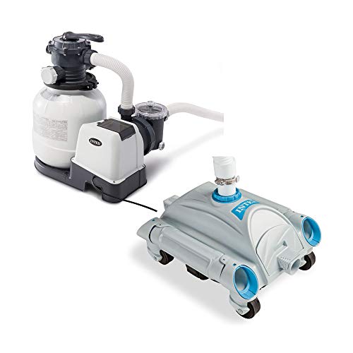 Intex 2100 GPH Above Ground Pool Sand Filter Pump w Automatic Pool Vacuum