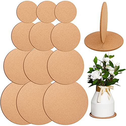 12 Pieces Thick Cork Plant Coaster Cork Mat Round Absorbent Cork Bar Cork Mat Soft Table Cork Board for Home Kitchen Hot Pads Pots Pans DIY Craft Supplies 10 Inch 8 Inch 6 Inch 4 Inch