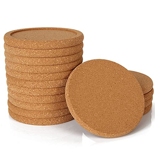FVIEXE 16PCS Cork Coasters for Drinks Absorbent 4 Inch Cork Coasters with Lip Round Reusable Saucers Heat  Water Resistant for Bar Glass Cup Mug Table Cork Mat