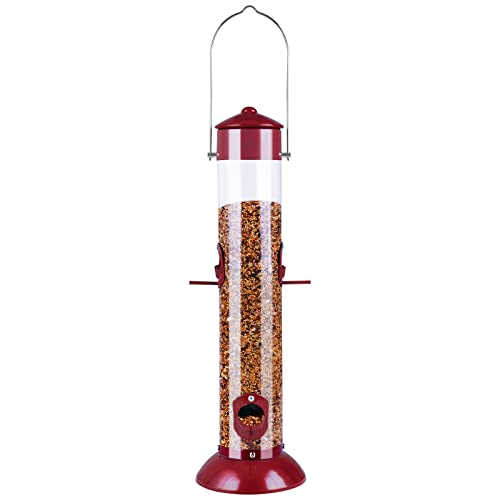 BOLITE 18021 Bird Feeder Classic Tube Bird Feeder Outdoor Hanging Wild Bird Feeders Wine Red 15lb