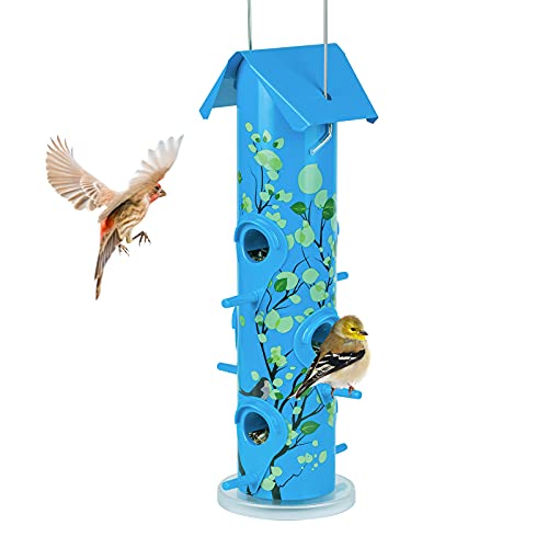 Kingsyard Metal Bird Feeder for Outside Hanging Tube Birdfeeder with 6 Feeding Ports 14 inch Durable  Weatherproof Great for Attracting Wild Birds