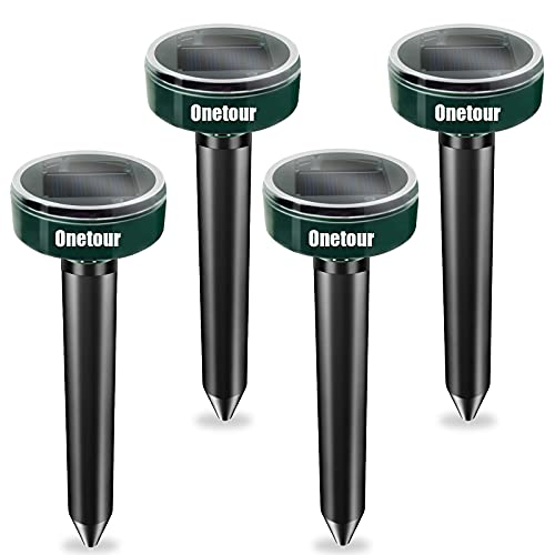 Solar Mole Repellent Ultrasonic 4 Pcs Gopher Mole Stopper Solar Powered Sonic Mole Deterrent Groundhog Chipmunk Snake Rodent Vole Spikes Chaser Squirrel Rat Control for Lawn Garden Yard  Outdoor