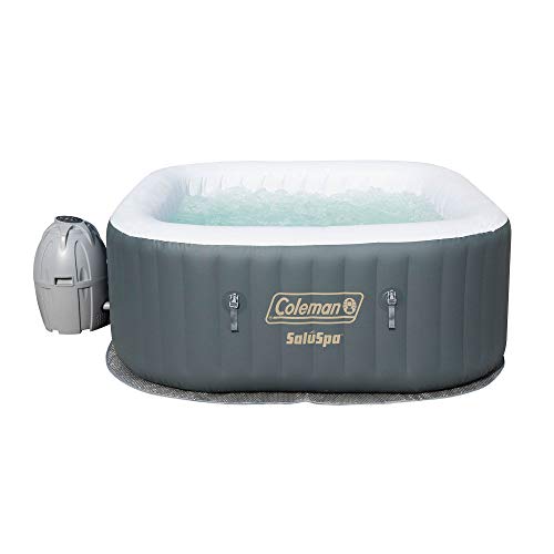 Coleman 15442BW SaluSpa 4 Person Portable Inflatable Outdoor Square Hot Tub Spa with 114 Air Jets Cover Pump and 2 Filter Cartridges Gray
