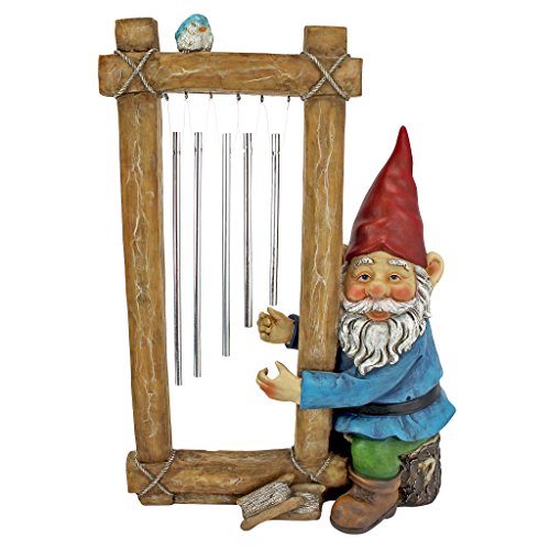 Design Toscano HF5152401 Garden Gnome Statue  Ringing His Chimes Garden Gnome  Lawn Gnomefull color