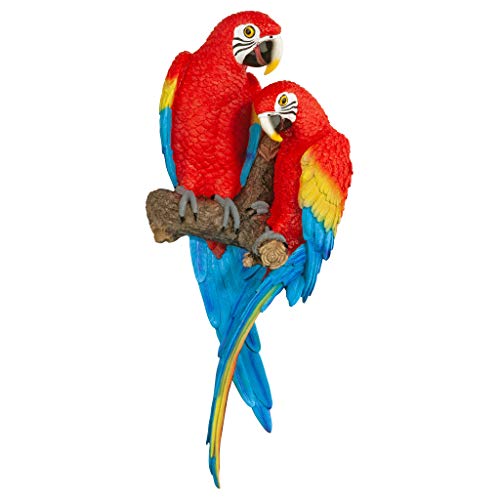 Design Toscano QL11295 Tropical Scarlet Macaws Wall Sculpture 22 Inch Polyresin Full Color