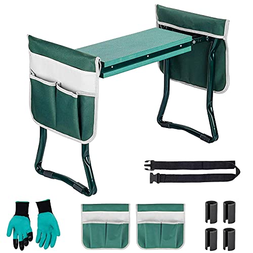 Garden Kneeler and SeatANSTEN Foldable Garden Bench Stools with 2 Tools Pouches 1 Glovers ProtectsEasy to Carry and Storage Sturdy and Lightweight Outdoor Gardening Seat