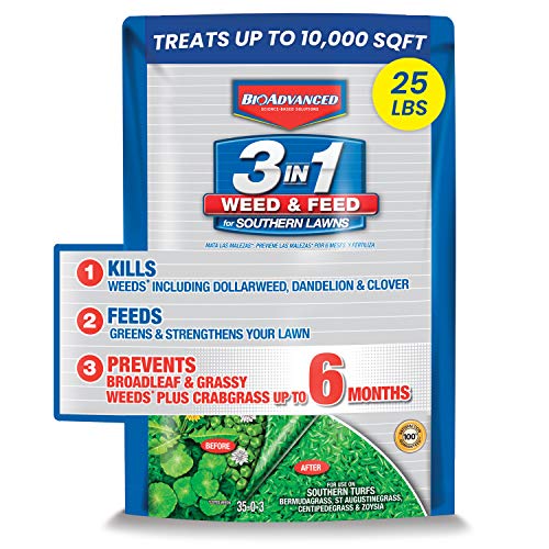 BIOADVANCED 704841 3in1 Feed for Southern Weed Killer and Lawn Fertilizer 25Pound Granules