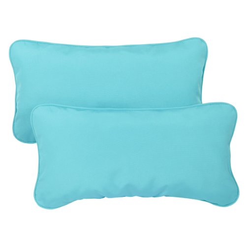 Mozaic AZPS2554 Indoor Outdoor Sunbrella Lumbar Pillows with Corded Edges Set of 2 12 x 24 inches Canvas Aruba Blue