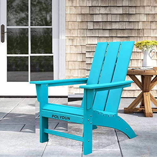 POLYDUN Modern Adirondack Chair HDPE Outdoor Weather Resistant Plastic Patio Chairs for Pool Deck Garden Backyard Fire Pit and Lawn Chairs (Aruba Blue)