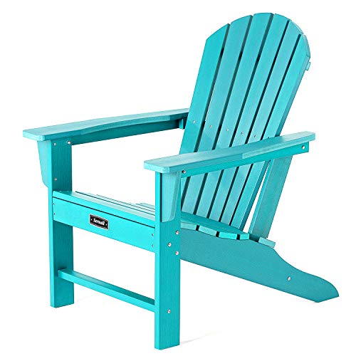 SERWALL Adirondack Chair  AdultSize Weather Resistant for Patio Deck Garden Backyard  Lawn Furniture  Easy Maintenance  Classic Adirondack Chair Design (Aruba Blue)