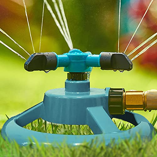 Trazon Garden Sprinklers for Yard 360 Degree Rotating Lawn Sprinklers for Hoses Large and Small Areas Up to 3000 Sq Ft Water Sprinkler for Lawn Plants Garden Hose Sprinklers Heavy Duty (Blue)