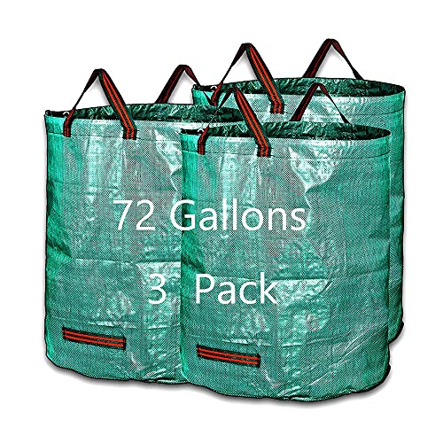 Maktliea heavy duty Waterproof Collapsible GardenBag 3Pack 72 Gallons(H30 D26 inches) Garden Lawn and Leaf Bags Reuseable Yard Waste Bags with 4 Handles