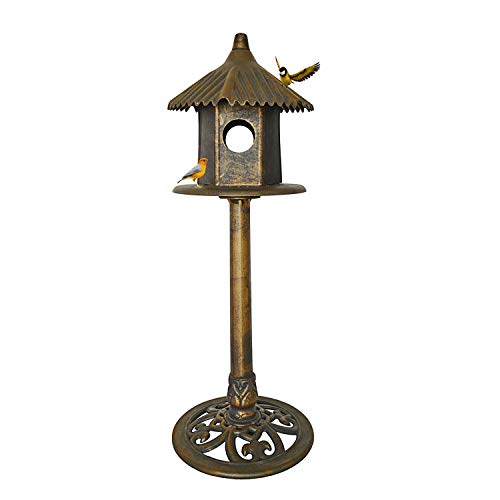 Classic Heights Elegant FreeStanding Wild Bird House with Domed Roof and Pedestal Base  Antique Bronze Finish  Bird House for Outside Outdoor Patio Garden Yard Decorative Décor