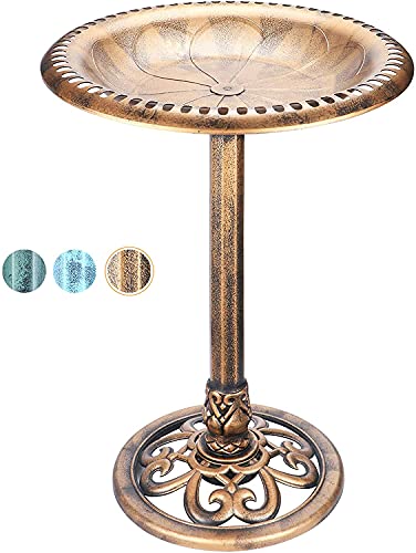 DREAM GARDEN 28 Inch Height Polyresin Birdbaths Lightweight Antique Outdoor Garden Pedestal Bird Bath Golden