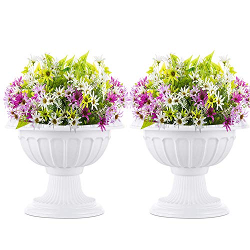 NUPTIO 2 Pcs Classic Urn Planter 1023 inches Height Plastic Indoor or Outdoor Decorative Urn Pedestal Plastic Planter Home Garden Front Porch Door Deck Balcony Decoration White