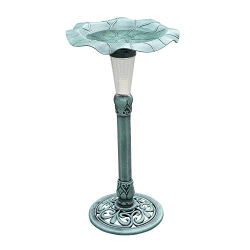 Peaktop PTBP0002 17 Outdoor Lotus Leaf Pedestal Birdbath for Garden Patio and Deck Green